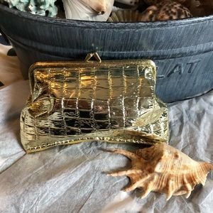 Vintage Style Cosmetic Bag, Dual Use, Snap/Zip Closure, Gold